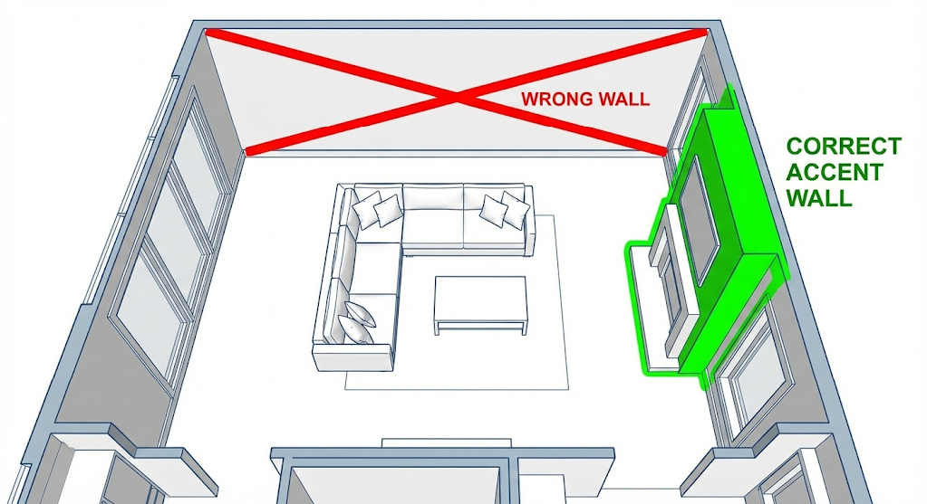 Living room floor plan with TV wall